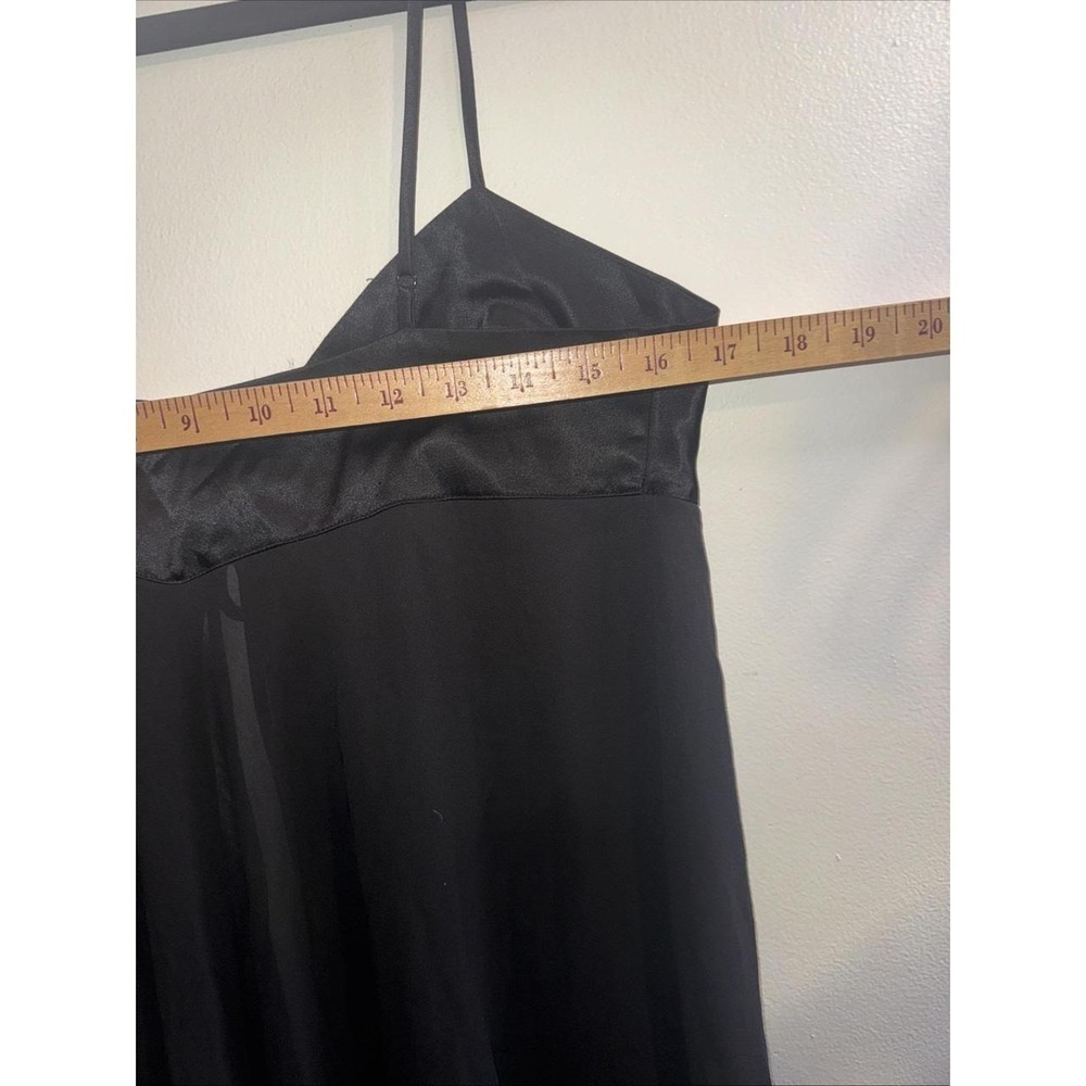 Vintage Victoria's Secret Black Satin Sheer Babydoll Slip Dress Medium Tie Front - Picture 8 of 8